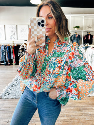 Charlie Patchwork Print Blouse-Tops Casual-VerClare Boutique