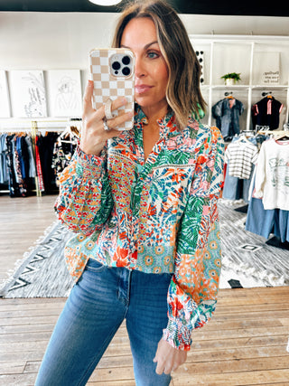 Charlie Patchwork Print Blouse-Tops Casual-VerClare Boutique